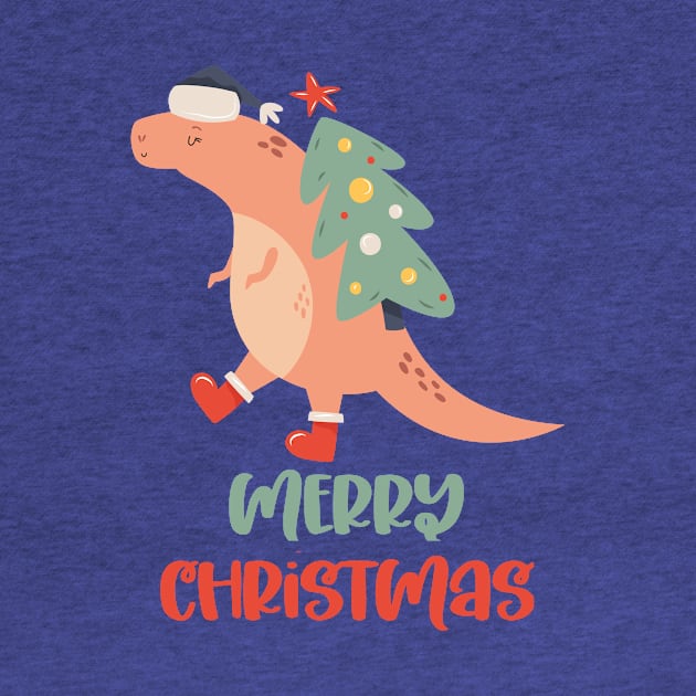 Dinosaur Carrying a Christmas Tree by Tee Trendz